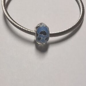 Clear with Blue with Black Hearts Background Charm for Pandora‎ Style Bra…